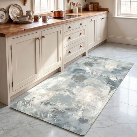 American Style Kitchen Floor Mat, Thickened PVC Foamed Leather, Waterproof, Oil-proof, Slip-resistant, Stain-resistant, Anti-fatigue Mat - Abstract Style 4 - 50x150x0.8cm Cut Edges