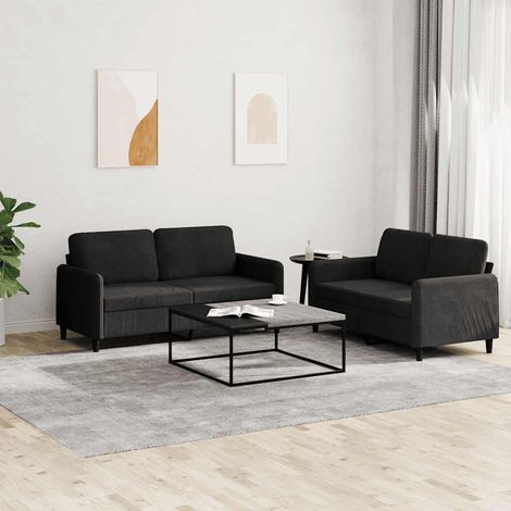 Ensemble de 2 canapés 2 places en velours noir avec coussins, assise rembourrée - PANGIVO (1/5)