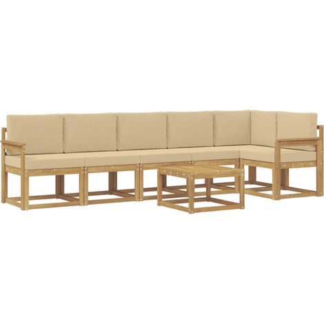 Conjunto de sofás de exterior con cojín 7 pcs y Beige Poliéster vidaXL