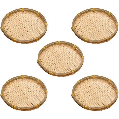 Lot de 5 paniers tressés en bambou faits main pour le rangement d'articles ménagers divers, avec tamis (1/3)