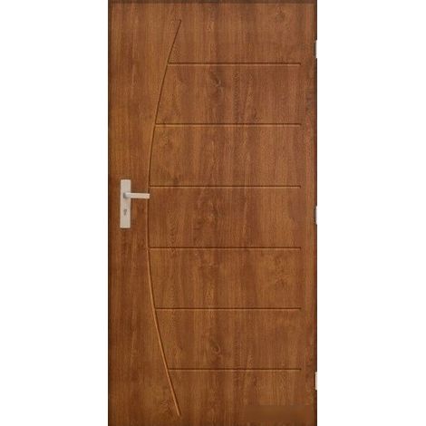 Porte d'entrée BOSTON 80 cm 72 mm en acier inoxydable en 3 coloris - Couleur: Chêne doré - Poignée et serrure : Avec - Poussant: Droit