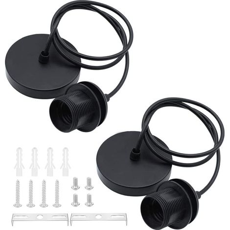 2 Pièces E27 Cable Suspension Luminaire Suspension Ampoule Cable avec Cable de 100 cm E27 Porte Lampe Suspension pour Bar Café Magasin de Vêtements Hôtel (Noir) (1/5)