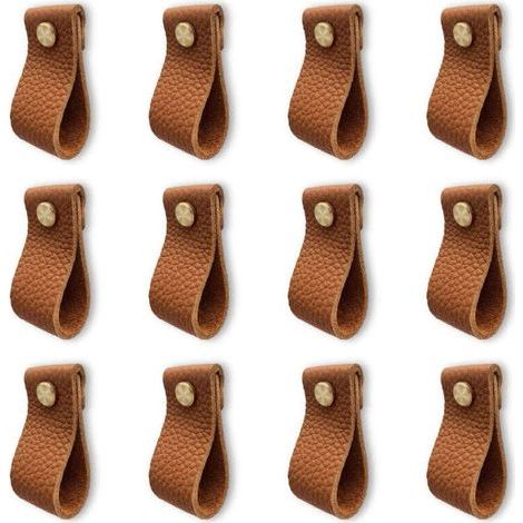 Set mit 12 Ledermöbelgriffen, Türgriffen mit Muttern und Schrauben, stoßdämpfenden Schrank-, Schubladen- und Kommodenknöpfen (gestreiftes Litschibraun) von DEBUNS (1/5)