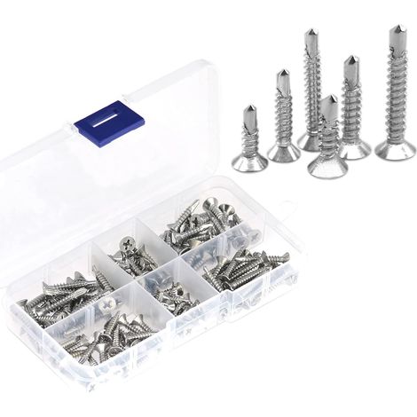 Lot de 120 Vis Auto-foreuses en Acier Inoxydable,Auto-perceuses pour Métal,Vis à Tôle et Autotaraudeses (120 pièces, tête plate M3,5 et tête plate M4,2) (1/5)