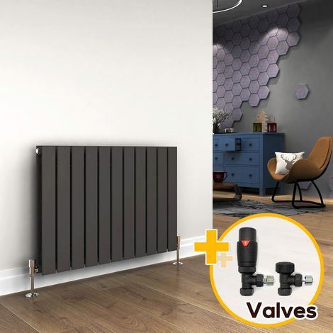 ELEGANT 600 x 836 mm Anthracite Horizontal Designer Radiator Double Column Flat Panel Radiator Heater + Anthracite Thermostatic Radiator Valves (1/5)