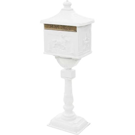 Buzón de pared, construcción de aluminio, diseño vintage, BLANCO (1/2)