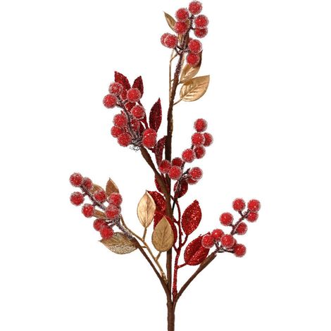 Ramo artificiale con bacche e foglie oro, per decorazioni natalizie da 60 cm (1/4)