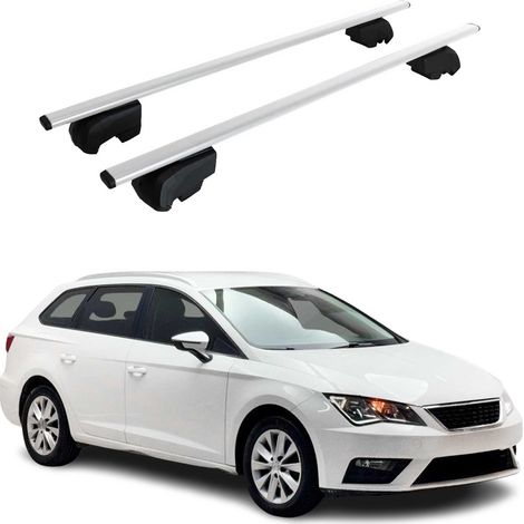 OMAC Dachtrager Quertrager für Seat Leon III IV Kombi 2014-2026 – City Crash getestet – ISO PAS 11154:2006 – Abschliessbar – Max 75 kg – 2 Stangen Stahl Silber (1/5)