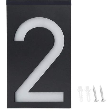 (numéro 2)LED d'extérieur à énergie solaire lumière de signalisation de numéro plaque lumineuse de direction de porte de magasin d'hôtel de maison numéros de maison (1/5)