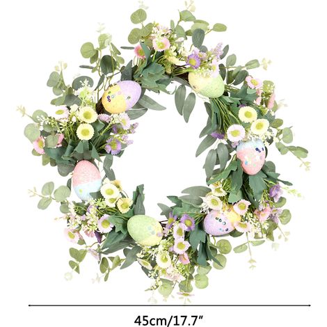 Künstlicher Pflanzenkranz zur Innendekoration: Gänseblümchen, Ostereier und Eukalyptus - 45 cm (wie abgebildet) (1/5)