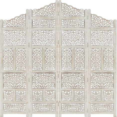 FIMEI Cloison de séparation 4 panneaux Blanc 160x165 cm Bois manguier (1/5)