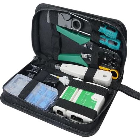 12 en 1 Kit Outils Réseau Professionnel Testeur de Network Pince à sertir RJ45/RJ11, Kits d'Outils Réparation d'Ordinateur Net pour LAN et Câblage Ethernet - (1/5)