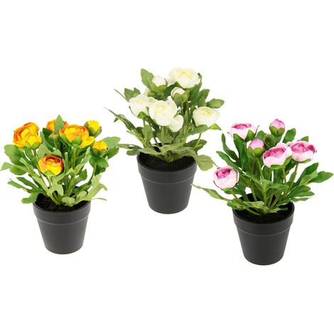 Fleurs artificielles renoncules dans Un Pot - Fleurs en Soie - Décoration Florale - Bouquet de Fleurs - Pivoine - Rose de Ferme - Faux décor Floral - Décoration de Table (1/5)