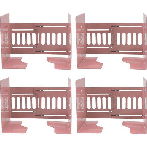 Lot de 4 serre-livres rétractables en métal flexible, design fin et réglable pour support lourd, rose clair. (1/5)