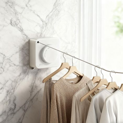 15 Fuß erweiterbare Wäscheleine aus Edelstahl, ohne Aufhängen, ausziehbar, an der Wand montiert, für Balkon, Hotel, Waschküche