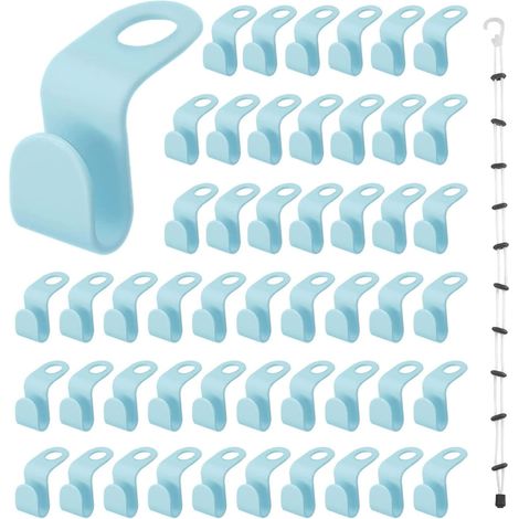 50 Pièces Crochets pour Cintres Plastique Crochet de Connexion de Cintre, Crochet Suspension Connecteur Mini Cintres en Cascade Organisateur pour Penderie Économie D'espace-Bleu (1/4)