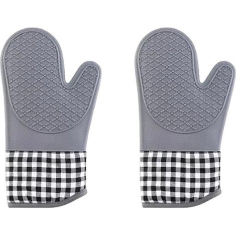 1 paire de gants résistants à la chaleur – Ustensiles de cuisine – Maniques de four – Gants de pâtisserie – Protection contre les brûlures – Silicone/coton – Gris (1/5)