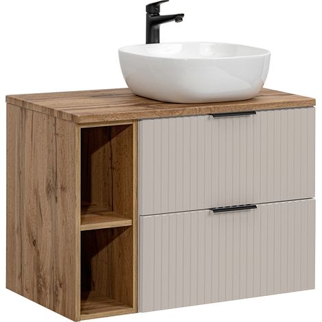 Meuble simple vasque 80cm 2 niches Adriel Cachemire et Bois (1/5)