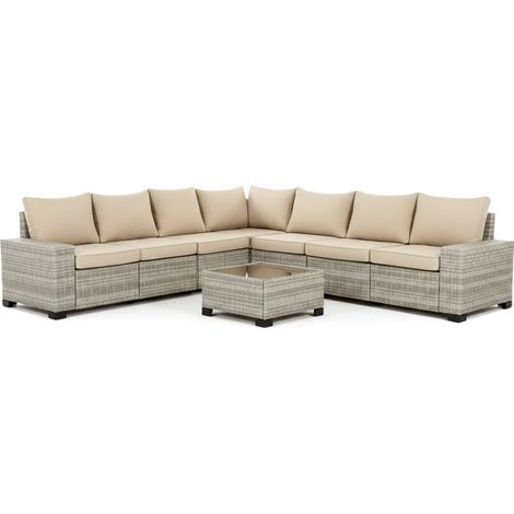 Sofa de Exterior Lazaro en Ratan PE, 7 piezas. Muebles de Jardin y Terraza, 275cm, Ratan Gris (1/3)