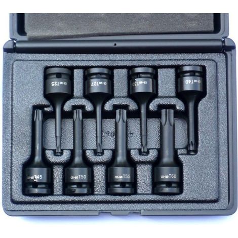 Oc-Pro – Coffret de 8 douilles Torx mâles à choc carré 1/2 – Dimensions T25 à T60 – Pour boulonneuse à chocs – Acier au chrome vanadium