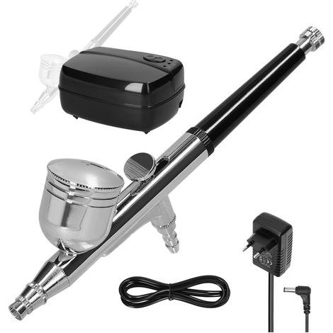 Kit compresseur et aérographe professionnel polyvalent 18PSI réglage 3 vitesses pour maquette auto bricolage maquillage art ongle peinture décoration gâteau avec godet à pigment