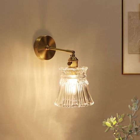Modern minimalist creative Nordic brass glass wall sconce for living room, dining room, bar, bedroom, bedside lamp, luxury postmodern hallway, balcony, porch, indoor wall sconce