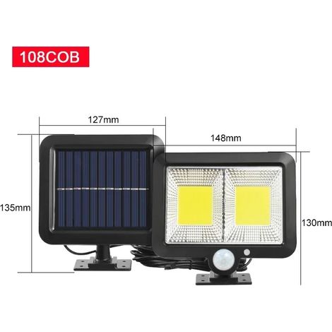 (108COB) Lampe solaire LED COB avec détecteur de mouvement, étanche, pour jardin, cour ou porte extérieure. (1/5)
