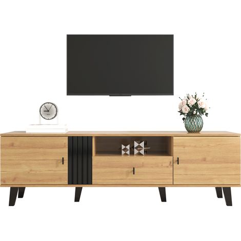 Meuble TV bois noir 170 cm avec tiroirs et rangements 170 cm