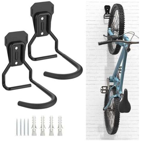 Lot de 2 Crochets Vélo, Noir, Supports de Cintre de Vélo en Fer, Support Mural de Rangement pour Vélos Robuste en Forme de L, Support Vertical de Vélo Pratique pour Maison Garage