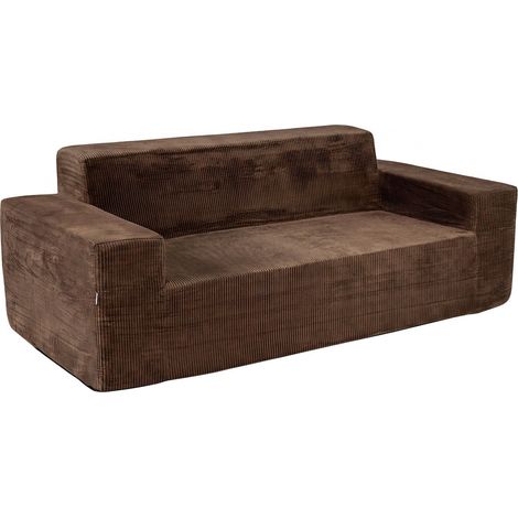 Cord-Dreisitzer-Sofa mit hoher Rückenlehne und breiten Armlehnen, braun