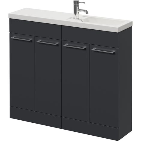 Napoli 250 Gloss Grey 1000mm 4 Door Vanity Unit with Square Silvo Basin - 1000mm - Chrome 160mm Handle