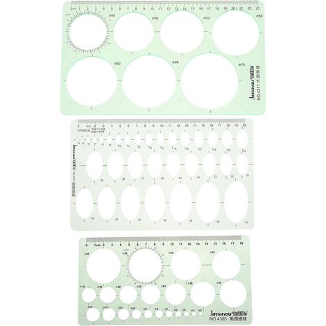 Lot de 3 gabarits de dessin géométrique, pochoirs et règles de mesure en plastique pour le dessin technique-25X14.5X0.2CM-Green (1/3)
