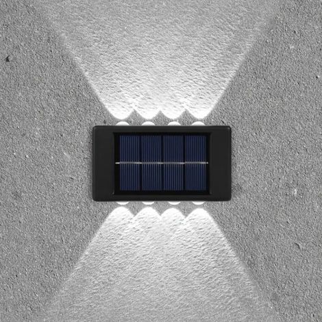 (0-5W-8 LED lumière froide 1 pièce) Lampe solaire d'extérieur pour cour, maison, applique murale décorative, éclairage d'ambiance vers le haut et vers le bas, style moderne (1/5)