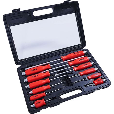 12pc Screwdriver Set Go Through Magnetic Phillips & Slotted Mechanics Case W5600