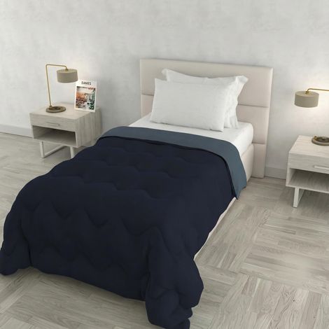 Couette d’Hiver Bicolore Double Face, édredon Garni 250 g – lit Une Place 160x250 cm – Lavable en Machine – Bleu Marine/Bleu (1/5)