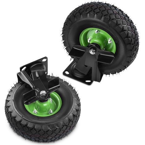 2 Stück Lenkrollen mit Bremse Set Ø 250 x 90 mm Rad, Ruhig Luftrad auf Stahlfelge Schwartz mit Stoßdämpfung, Bollerwagen & Transportwagen Kit