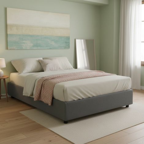 Talamo Italia - Letto alla francese Attilino, Letto contenitore in tessuto, Apertura frontale, adatto per materasso Cm 140x190, 100% Made in Italy, Grigio (1/5)