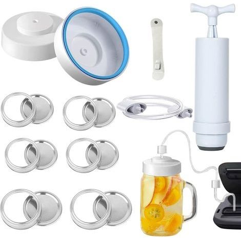 Scellant de Bocaux Sous Vide Scellant Bocaux avec Accessoire Tuyau et Pompe à Vide Manuelle Mason Jars Vacuum Sealer Conservation Aliments (1/5)