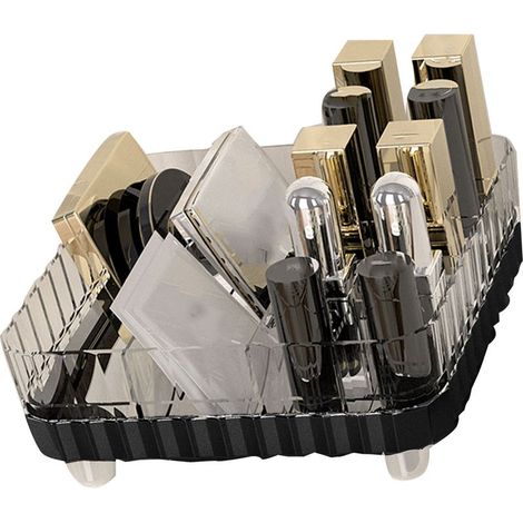 Make-up-Organizer mit mehreren Fächern, rutschfest, aus schwarzem, transparentem Kunststoff, ideal für Kosmetika, Lippenstifte und Schmuck. (1/5)