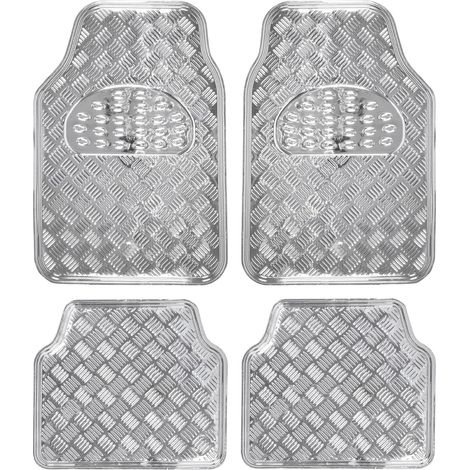 Ensemble de moquettes pour berlines, SUV et camions – 4 pièces – Matériau PVC argenté – Anti-glissement et imperméable à double face – Dimensions avant : 69 x 49 cm, dimensions arrière : 46 x 47 cm (1/5)