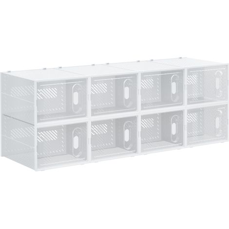 Coffrets de rangement pour chaussures en plastique transparent et blanc, lot de 8 avec portes magnétiques, adaptés jusqu'à la taille 45 (1/5)