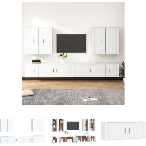 TV-Schrank Weiß - vidaXL 8-tlg. TV-Schrank-Set Weiß Holzwerkstoff - Wandmontage (1/5)