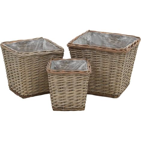 Lits surélevés 3 pcs Osier avec doublure en PE 3 (1/5)