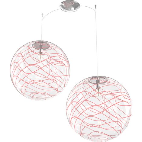 Sospensione Contemporanea Moon Metallo Cromo Vetro Rosso 2 Luci E27 D.40Cm (1/4)