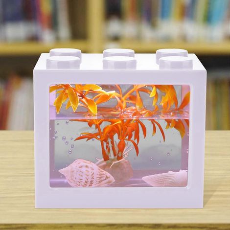 Mini aquarium décoratif avec lampe LED USB, boîte pour aquarium, décoration de table basse (blanc) (1/3)