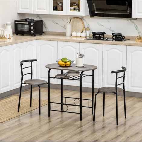 MEUBLIV Ensemble bistrot table et 2 chaises noir 80x53x74,5 cm avec étagère de rangement (1/5)
