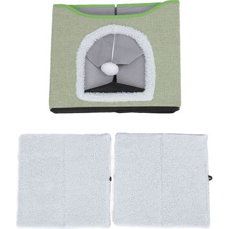 Maison pliable pour chat, 2 couches, lit de grotte multifonctionnel pour chaton, grattoir doux pour l'intérieur, vert clair