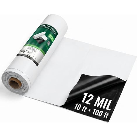 Bâche Plastique de Protection Film Polyéthylène PE 10x100 ft Épaisseur 12 Mil Noire et Blanche pour Jardin Chantier (1/5)