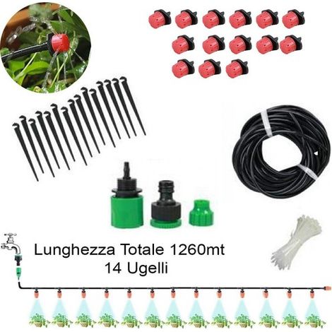 KIT DI IRRIGAZIONE A GOCCIA DA 13MT E 14 UGELLI SISTEMA DI IRRIGAZIONE GIARDINO (1/3)