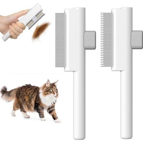 Ensemble de 2 peignes pour chats et chiens, peigne autonettoyant anti-puces, brosse de toilettage pour poils courts et longs (1/5)